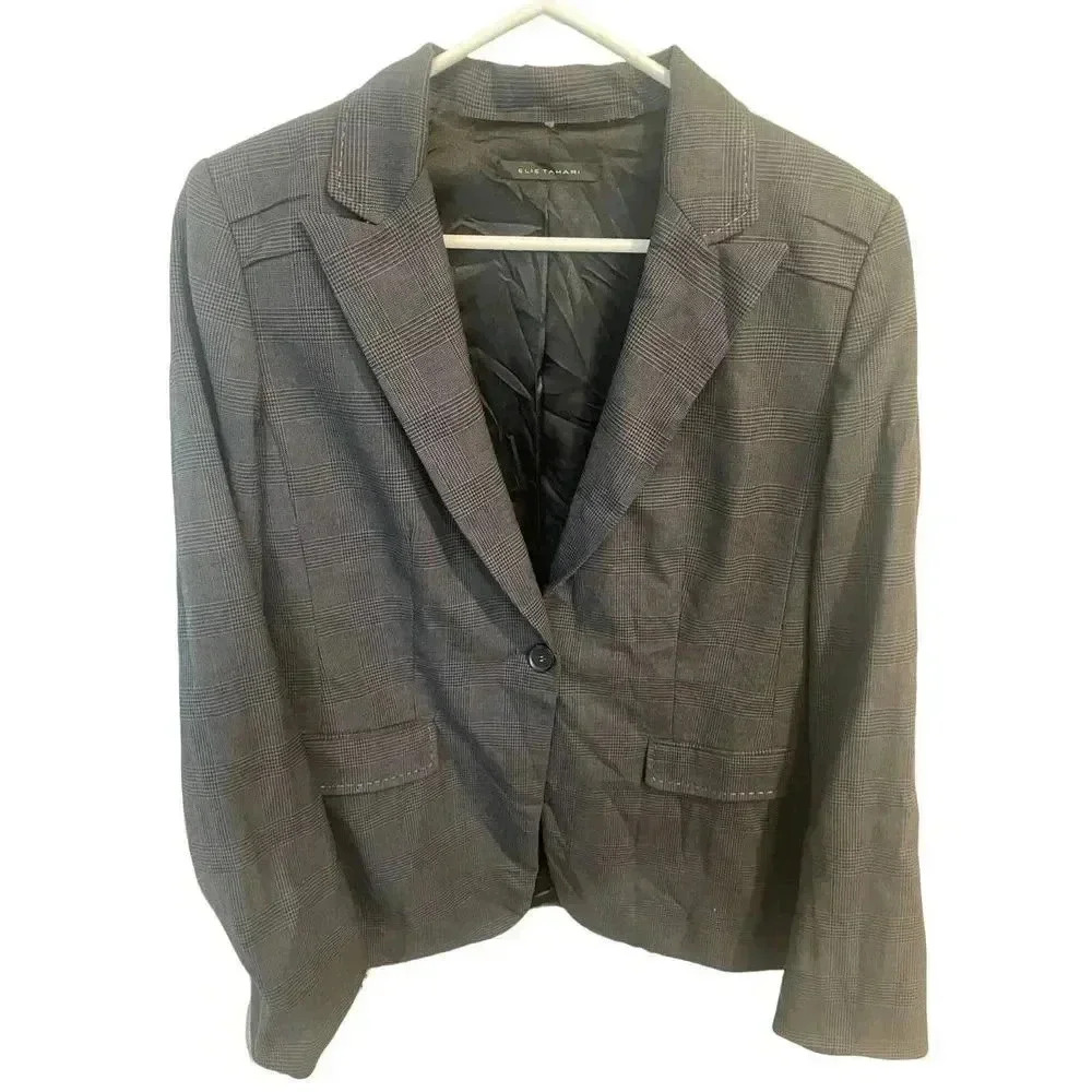 Tahari wool blend‎ gray work suit jacket wool blazer size 12
